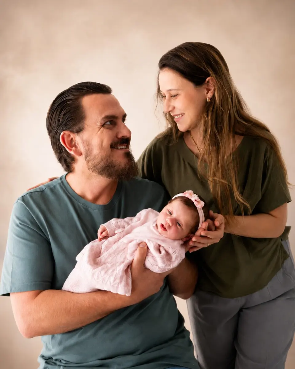 Dr. Clairton e Dra. Júlia Laguna Dumke com a filha Clarice